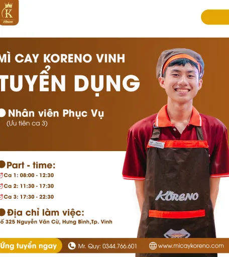 Mì Cay Koreno Vinh tuyển dụng tháng 04/2025